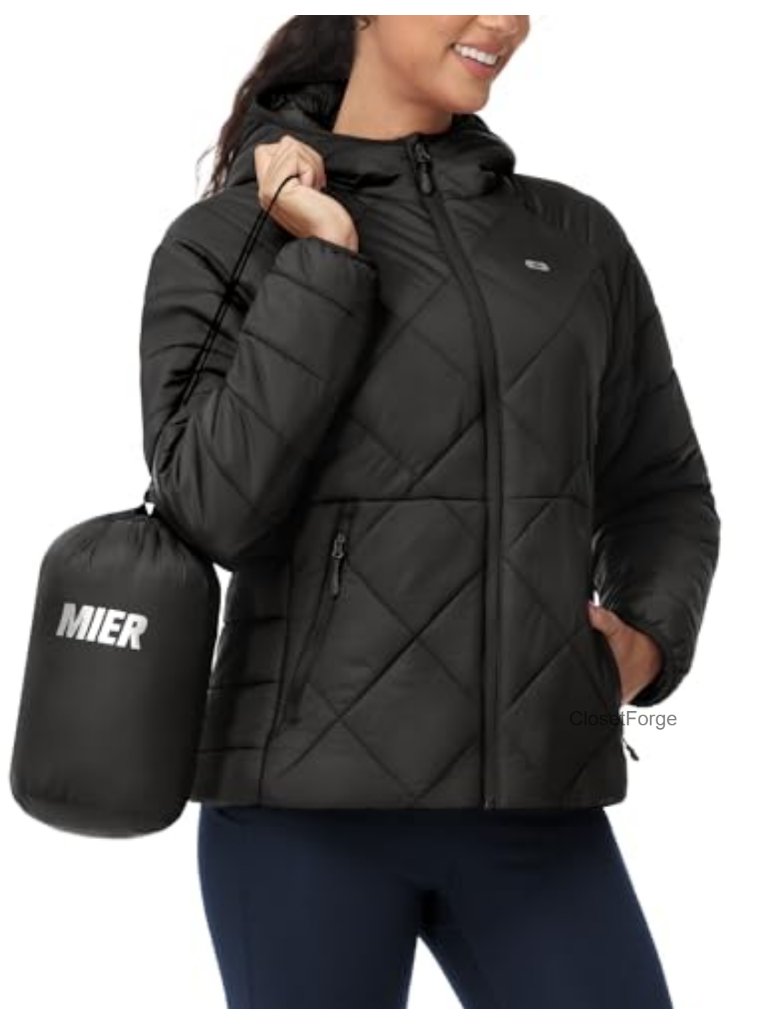 Lightweight Packable Quilted Puffer Jacket With Hood Water Resistant Winter Coat